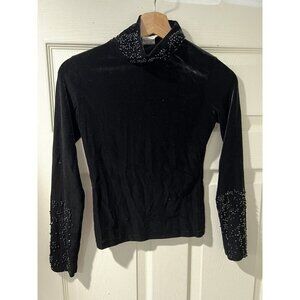 Celo Women Long Sleeve Velvet Blouse Black Size Medium  Sparkle Mock Neck